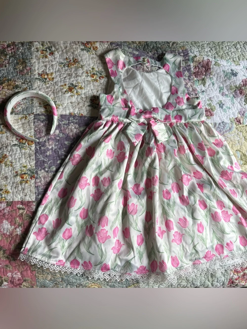 Rachel Zoe White Dress with Pink Tulip Print